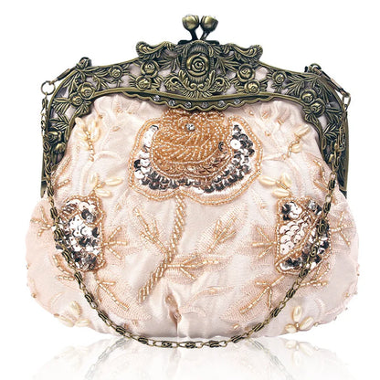 Retro Embroidery Designer Bags Luxury Purses and Handbags Bead bag Sequins Clutch Purse Chains Shoulder Evening Bag Z348
