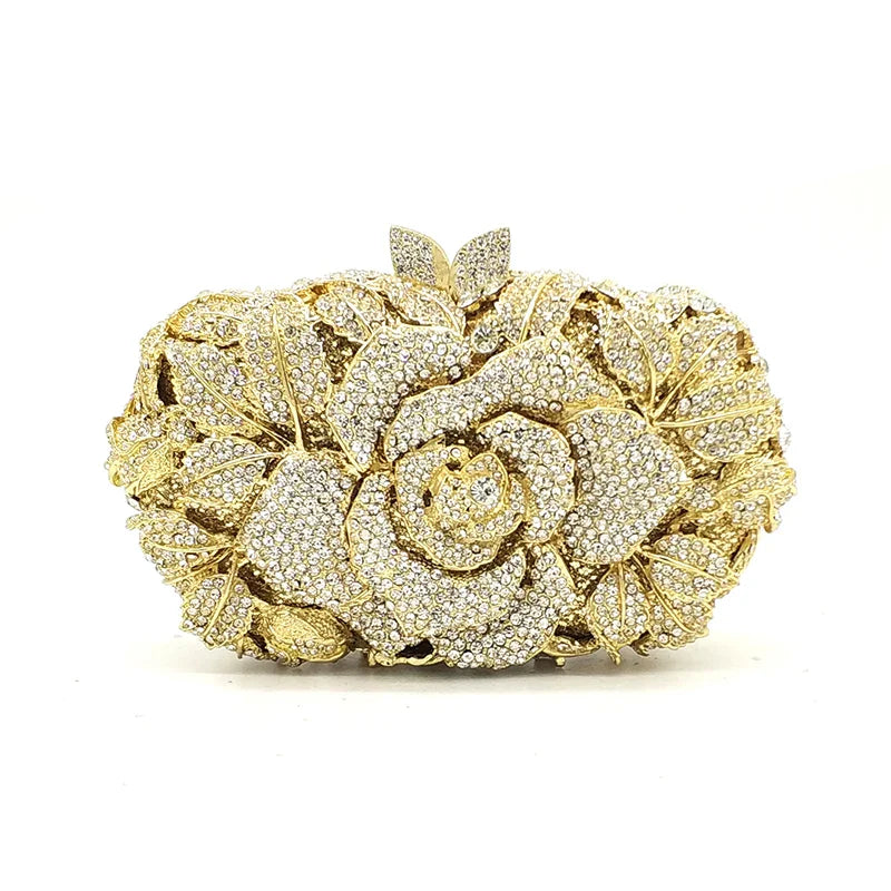 Green Pink Multicolored Rose Crystal Women Evening Clutches Bags Diamond Wedding Cocktail Party Purse And Stone Handbag