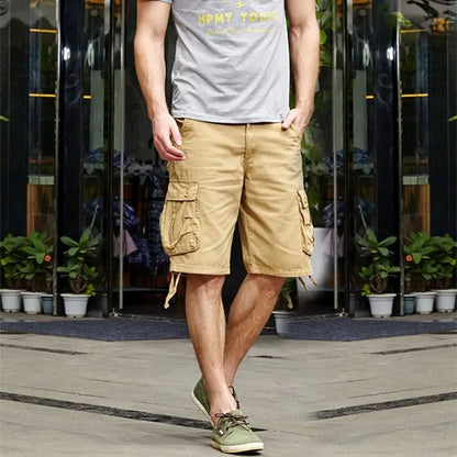 2025 Summer Men's Baggy Multi Pocket Military Cargo Shorts Male Cotton Khaki Mens Tactical Shorts Short Pants 29-44 No Belt