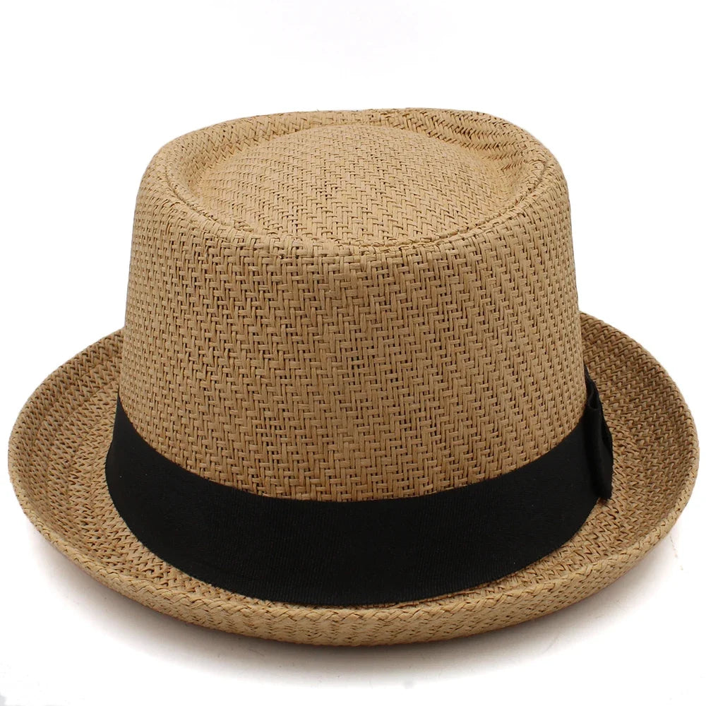 Men Women Classical Straw Pork Pie Hats Fedora Sunhats Trilby Caps Summer Boater Beach Outdoor Travel Party Size US 7 1/4 UK L