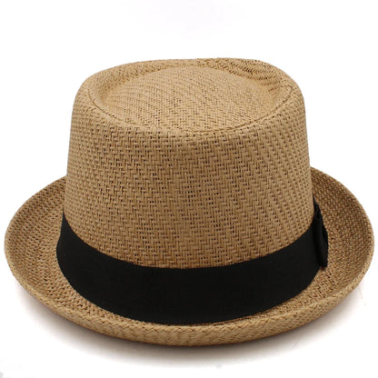 Men Women Classical Straw Pork Pie Hats Fedora Sunhats Trilby Caps Summer Boater Beach Outdoor Travel Party Size US 7 1/4 UK L