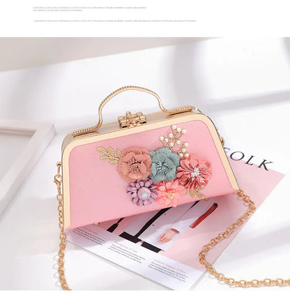 Evening Bags Women Clutch Bag High-end Leather Evening Wedding Bridal Handbag Pearl Flower Fashion Chain Party Packs