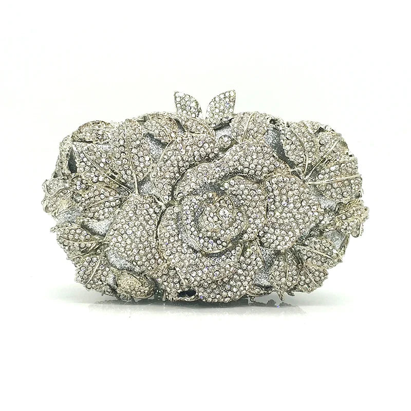 Green Pink Multicolored Rose Crystal Women Evening Clutches Bags Diamond Wedding Cocktail Party Purse And Stone Handbag