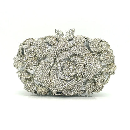 Green Pink Multicolored Rose Crystal Women Evening Clutches Bags Diamond Wedding Cocktail Party Purse And Stone Handbag