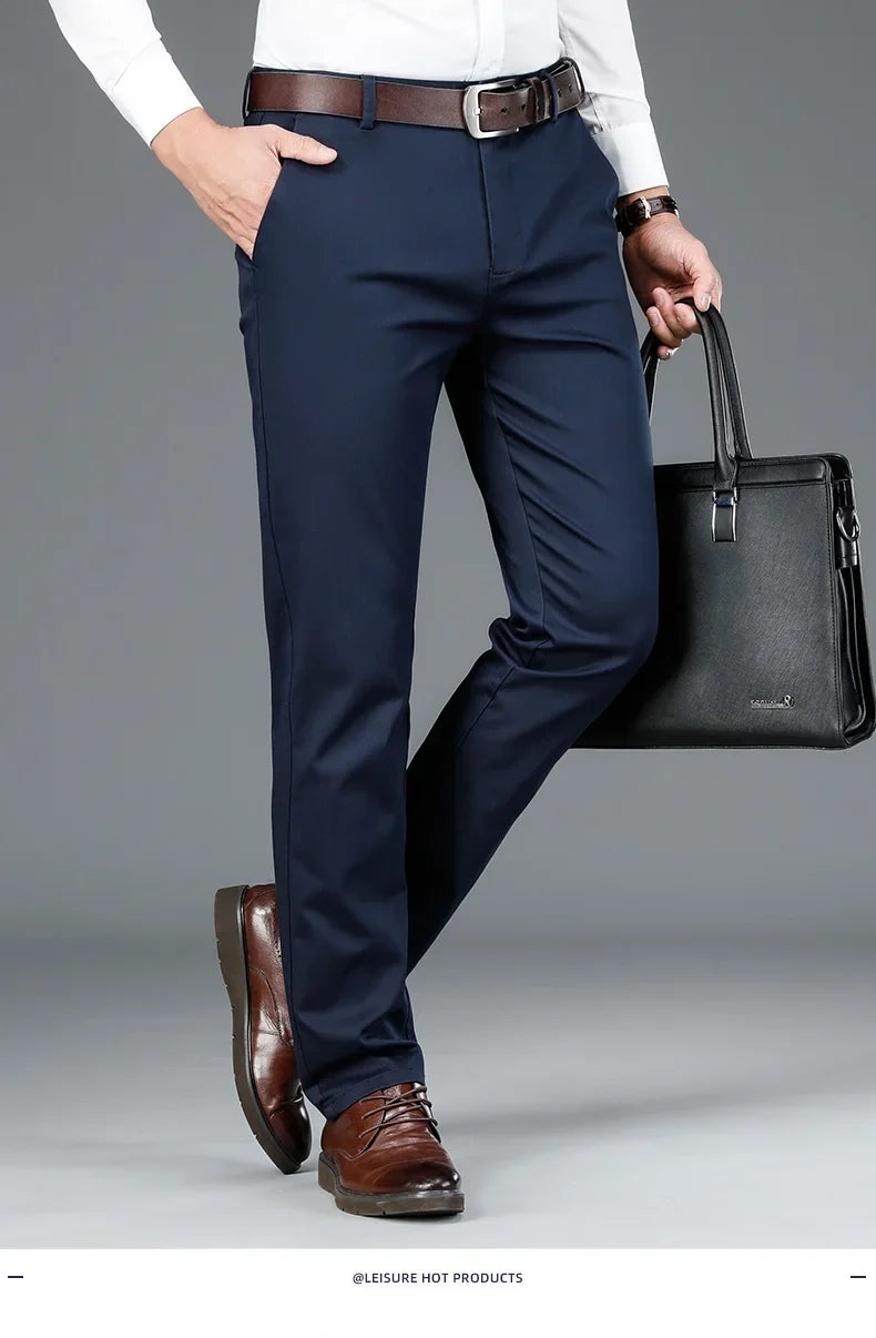 2023 Spring New Men's Bamboo Fiber Casual Pants Classic Style Business Fashion Khaki Stretch Cotton Trousers Male Brand Clothes
