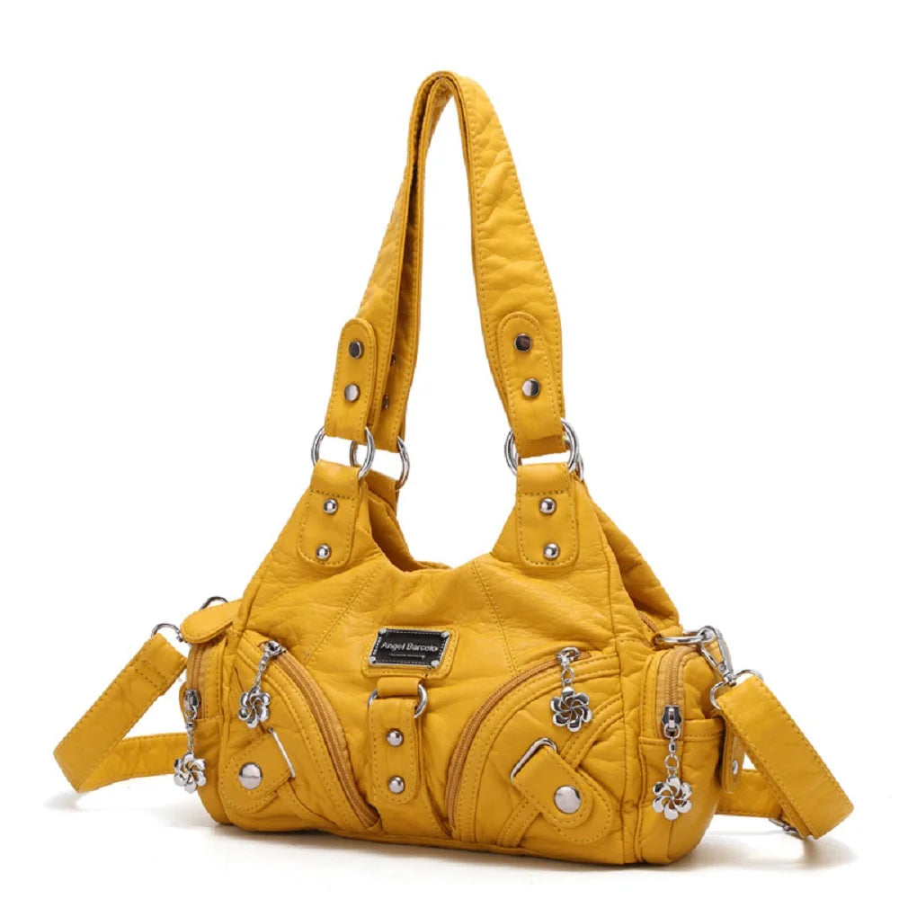 Vintage Women Handbags Soft Bag Small Top-handle Purse Fashion Satchel Multi-Pockets Shoulder Bag Hobos Phone Pack Tote Bag