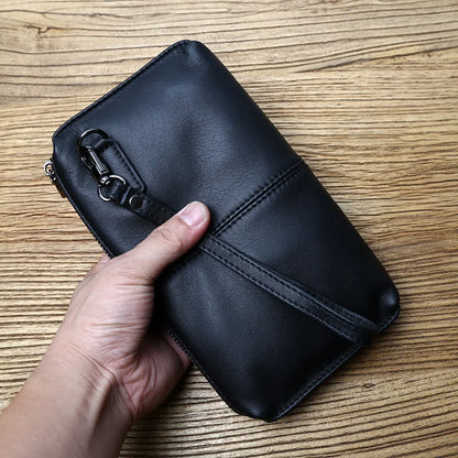 Leather Leisure Man With Long Purse, Soft Leather, Hand Zipper, Money Chuck Layer, Cowhide Credit Card Bag, Cell Phone Bag