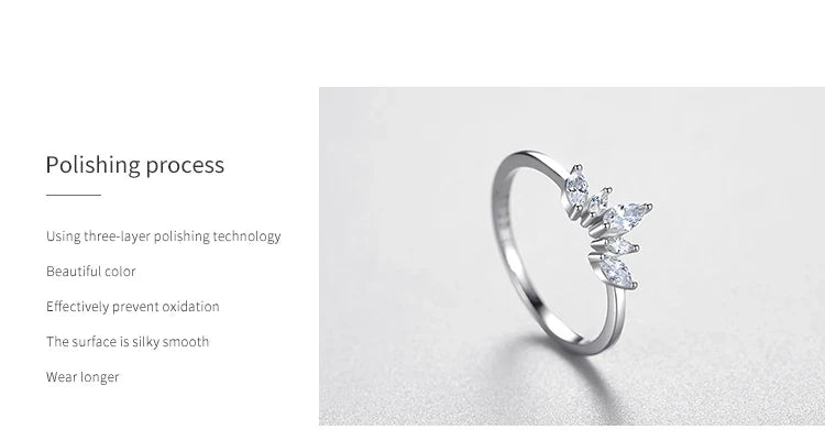 Fashion 925 Sterling Silver Simple crown Finger Ring Elegant Clear Zircon Rings For Women Girls Party Accessories Jewelry