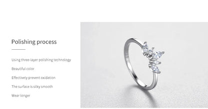 Fashion 925 Sterling Silver Simple crown Finger Ring Elegant Clear Zircon Rings For Women Girls Party Accessories Jewelry