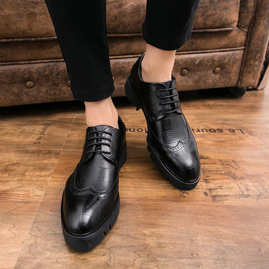New Arrival Mens Casual Leather Shoes Thick soled Formal Shoes Fashion Brogue Shoes Elegant Leisure Walk Oxford Male Shoes Adult