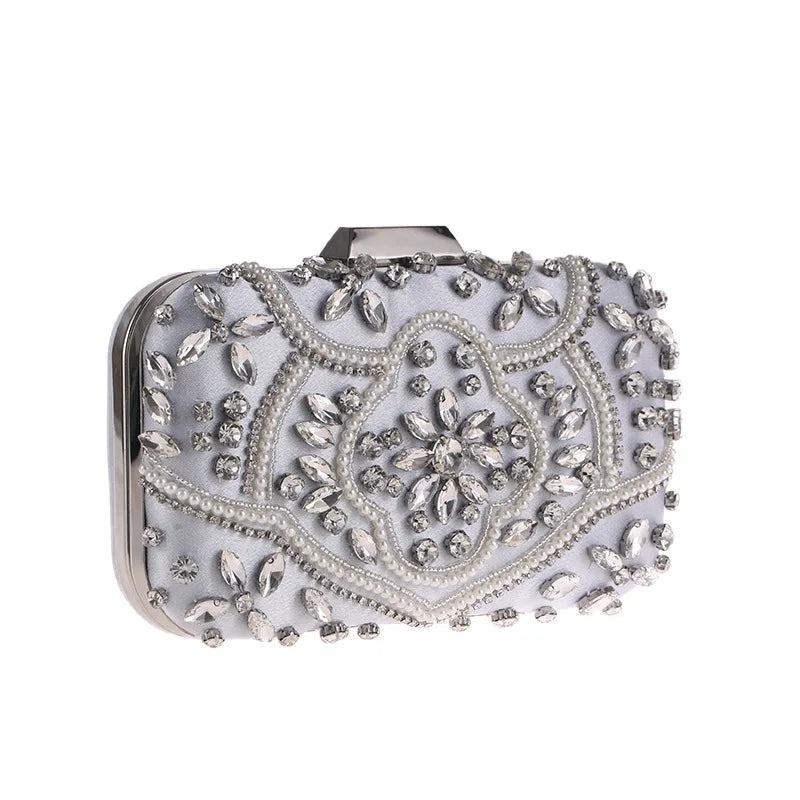 Women's Evening Clutch Bag Party Purse Luxury Wedding Clutches For Bridal Exquisite Crystal Ladies Handbag Apricot Silver Wallet