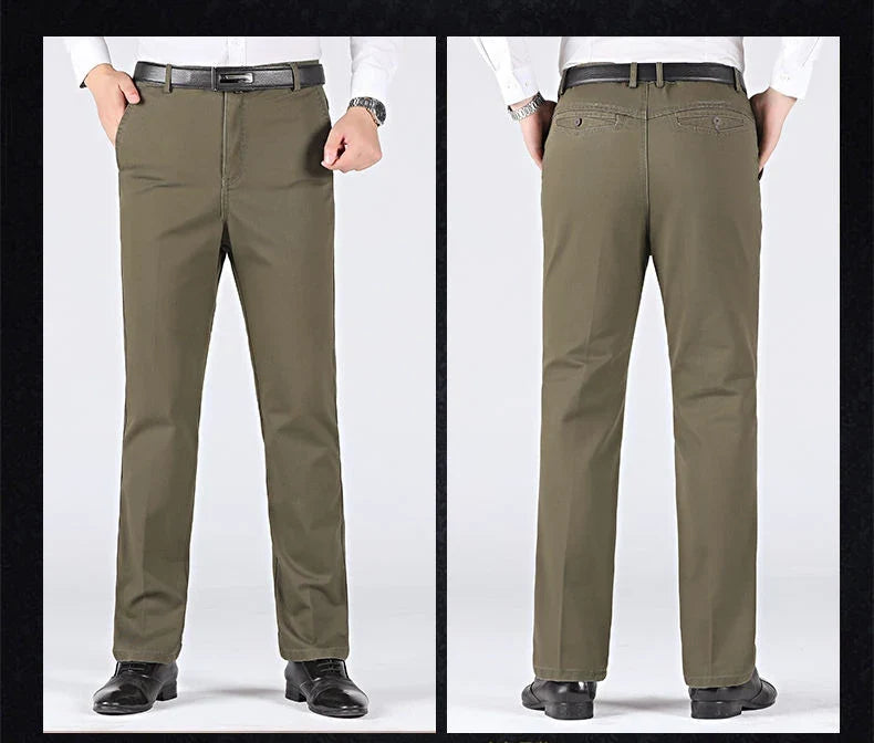 New Arrival 100% Cotton Summer Autumn Men's Casual Pants Fashion Solid Black Beige Gentle Thicken Trousers Brand Smart Suit Pant