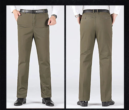 New Arrival 100% Cotton Summer Autumn Men's Casual Pants Fashion Solid Black Beige Gentle Thicken Trousers Brand Smart Suit Pant