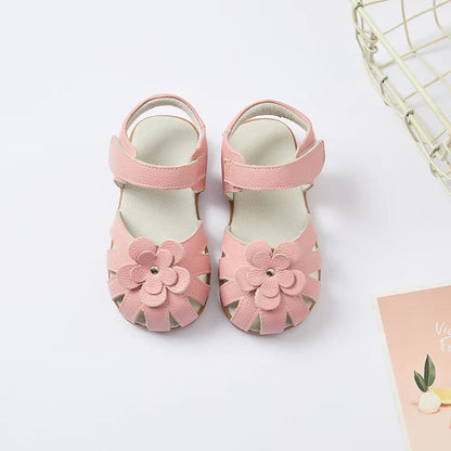 Hot selling little girl flower Sandals kids closed toe princess shoes for summer 3-7years older