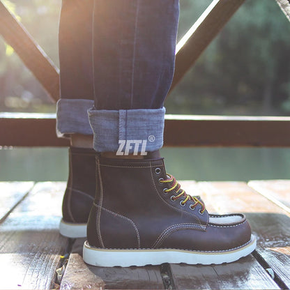 Men's Ankle Boots American retro tooling boots Casual Crazy Horse Leather Men's Boots Vintage Man Lace up Boots 2025