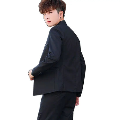 2026 New Men's Black Blazers Coat, Masculino Single Breasted Stand Up Collar Men Long-Sleeved Terno Jacket, Blue Red Overcoat