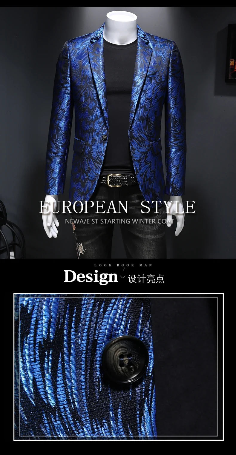 Spring Luxury Embroidery Men Blazers New Men Gold Yarn Casual Suit Jacket Stage Dress High Quality Wedding Business Bleazer Man