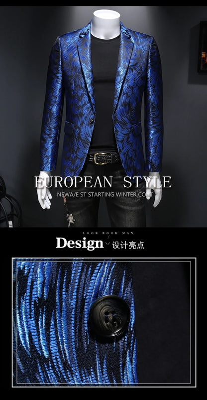 Spring Luxury Embroidery Men Blazers New Men Gold Yarn Casual Suit Jacket Stage Dress High Quality Wedding Business Bleazer Man