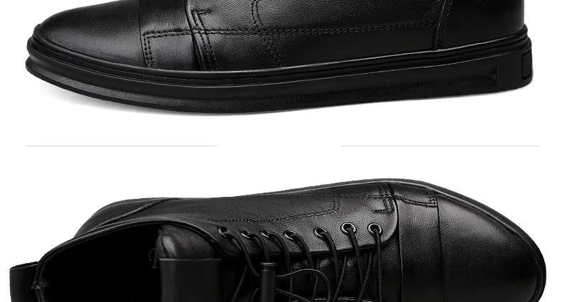 Winter Genuine Leather Boots Men Ankle Casual High Top Skateboarding Shoes Cow Leather Big Size 47 48