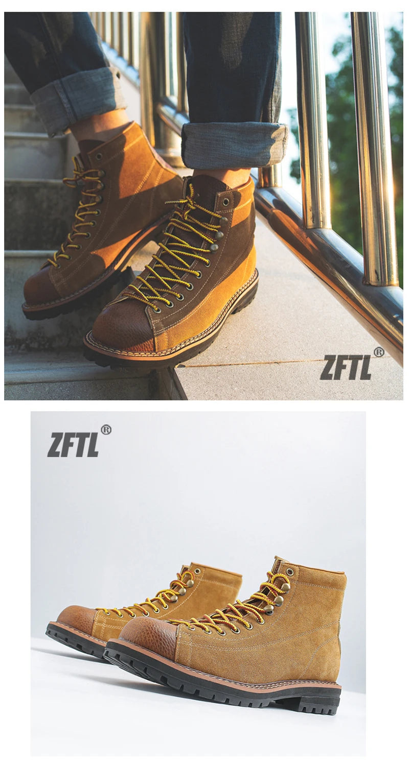ZFTL Men's Boots Man Ankle Boots Casual Lace up Boots Male Handmade Sewing tooling boots Cow Leather Desert boots Men's 2025