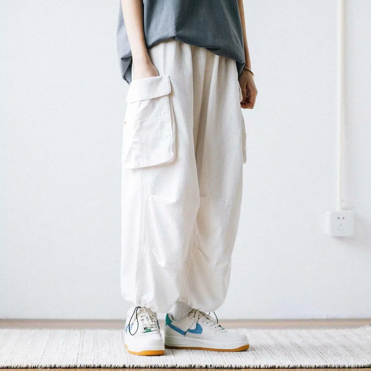 Y2k Baggy Cargo Pants 100% Cotton Joggers Streetwear Old Money Casual Harem Long Trousers Men Wide Leg Oversize