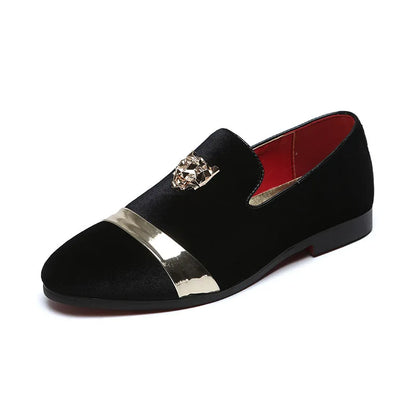Men dress shoes Wedding Party shoes Loafers Fashion Tiger Gold metal Men Flats