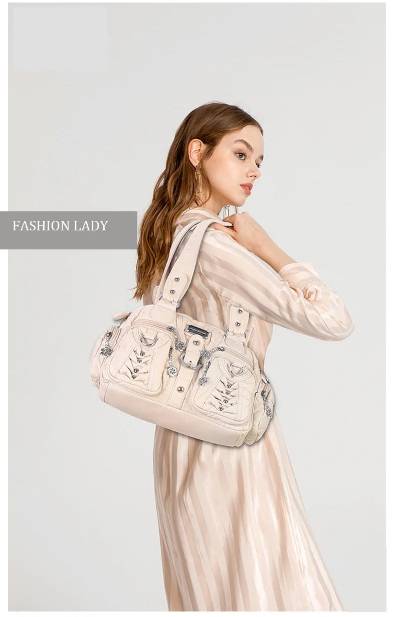 Women Handbags Fashion Satchel Top-handle Handbag PU Shoulder Bag 10.6"x8.3" Dumpling Pack Multi-pockets Shoulder Bags