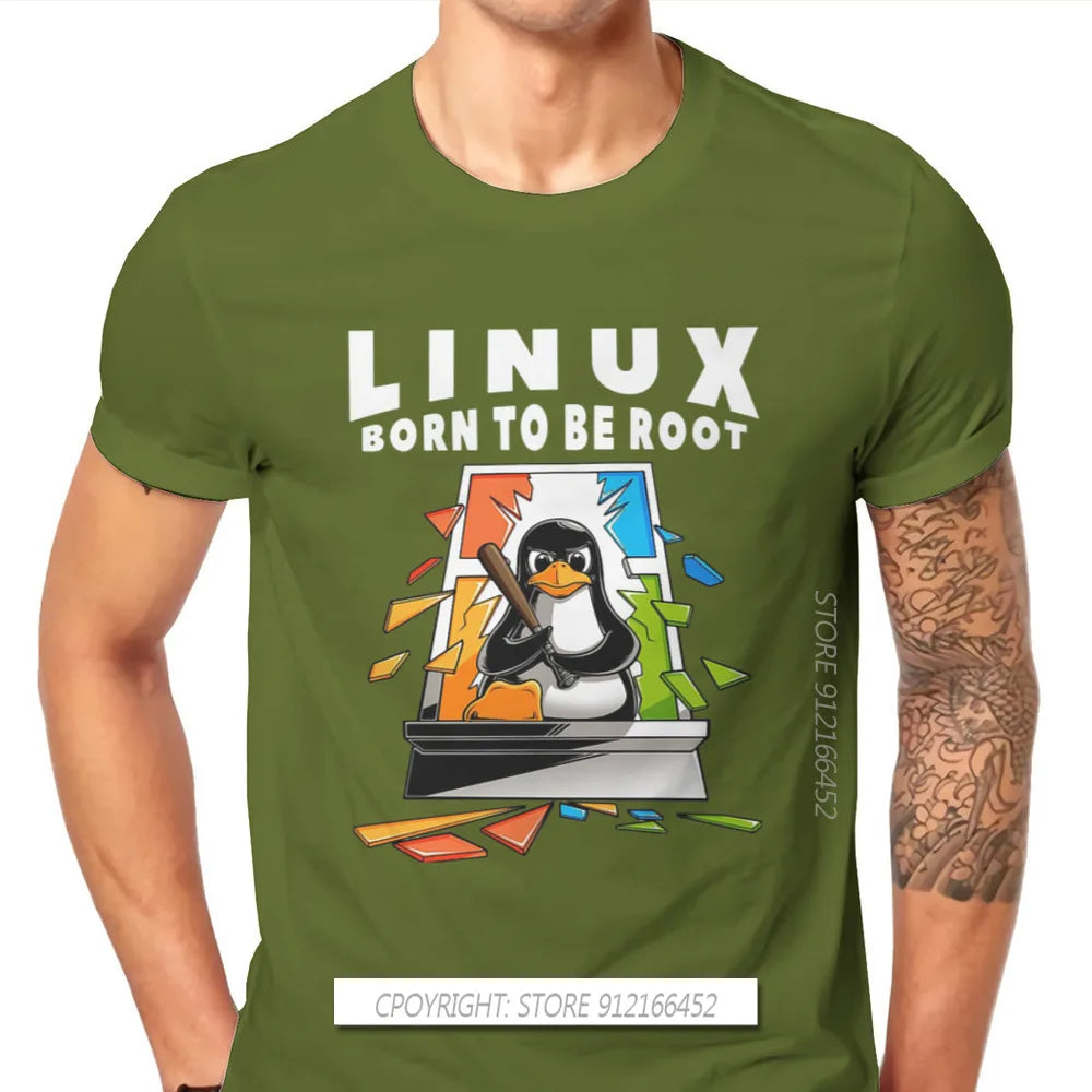 Linux Operating System Tux Penguin Man TShirt Window Crash Root Illustration Fashion T Shirt Graphic Sweatshirts New Trend Tees