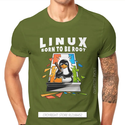 Linux Operating System Tux Penguin Man TShirt Window Crash Root Illustration Fashion T Shirt Graphic Sweatshirts New Trend Tees