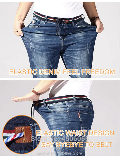 Distressed Extra Large Jeans For Men Stretch Denim Trousers 6XL 7XL 8XL Big Plus Size Mens Ripped Pants 160KG Male Elastic Jean