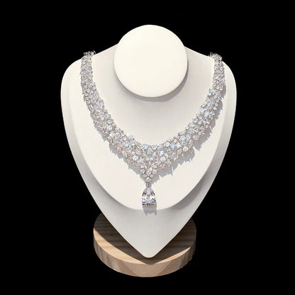 Conjuntos de joyería nupcial de lujo, Zirconia cúbica brillante, collar de boda, pendientes, accesorios para novias X0826