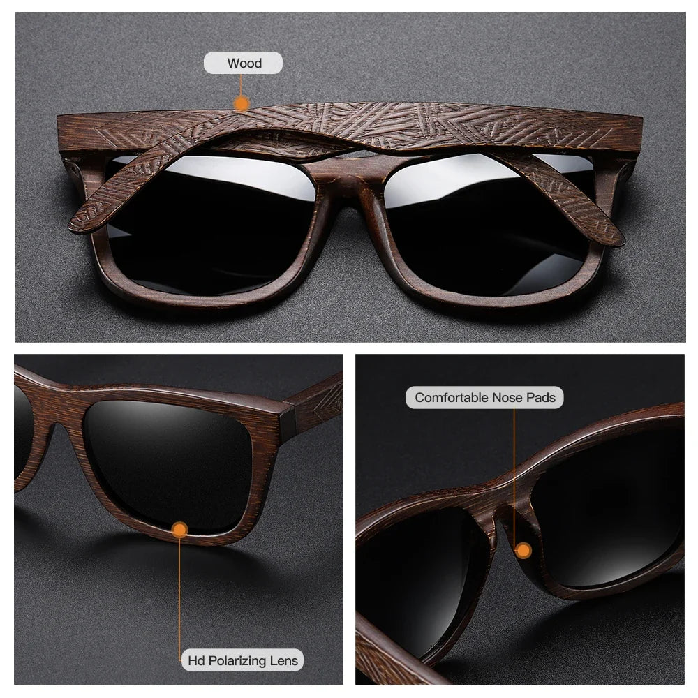 Retro Fashion Bamboo Wood Polarized Sunglasses Driving Square Style SunGlasses Male Goggle Cat.3 Women Men Brand Designer