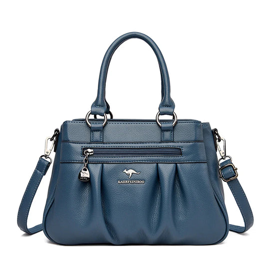 High Quality Leather Handbags Purse Luxury 3 Layers Women Shoulder Croosbody Tote Large Capacity Top-handle Female Ruched Sac