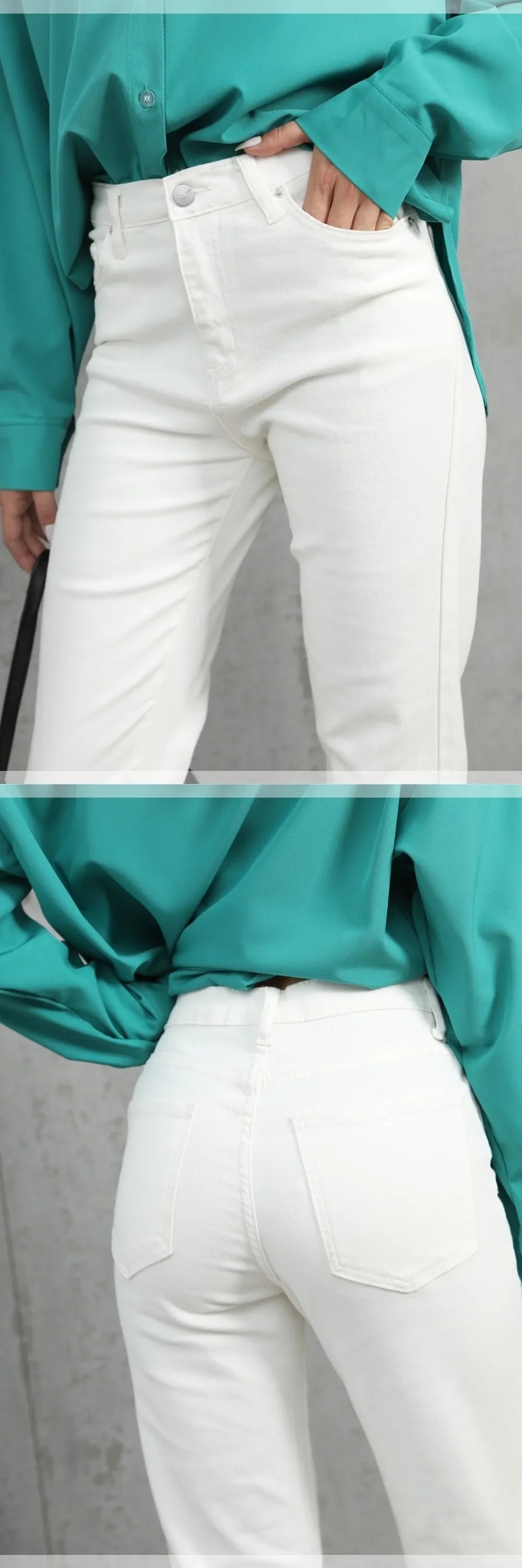 White Jeans Women Vintage Stretch High Waist Straight Wide Leg Denim Pants Autumn 2021 Jeans Streetwear