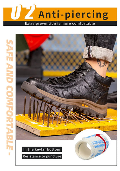 Men Leather Safety Work Boots Steel Toe Puncture-proof Indestructible Safety Shoes Staleneus Construction Welding Work Boots