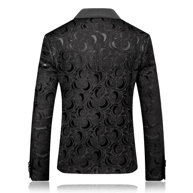 2026 New Men's White Rose Pattern Suit Jacket, Wedding Party Dress Coat, High Quality Men Slim Blazers Masculino Big Size M-6XL