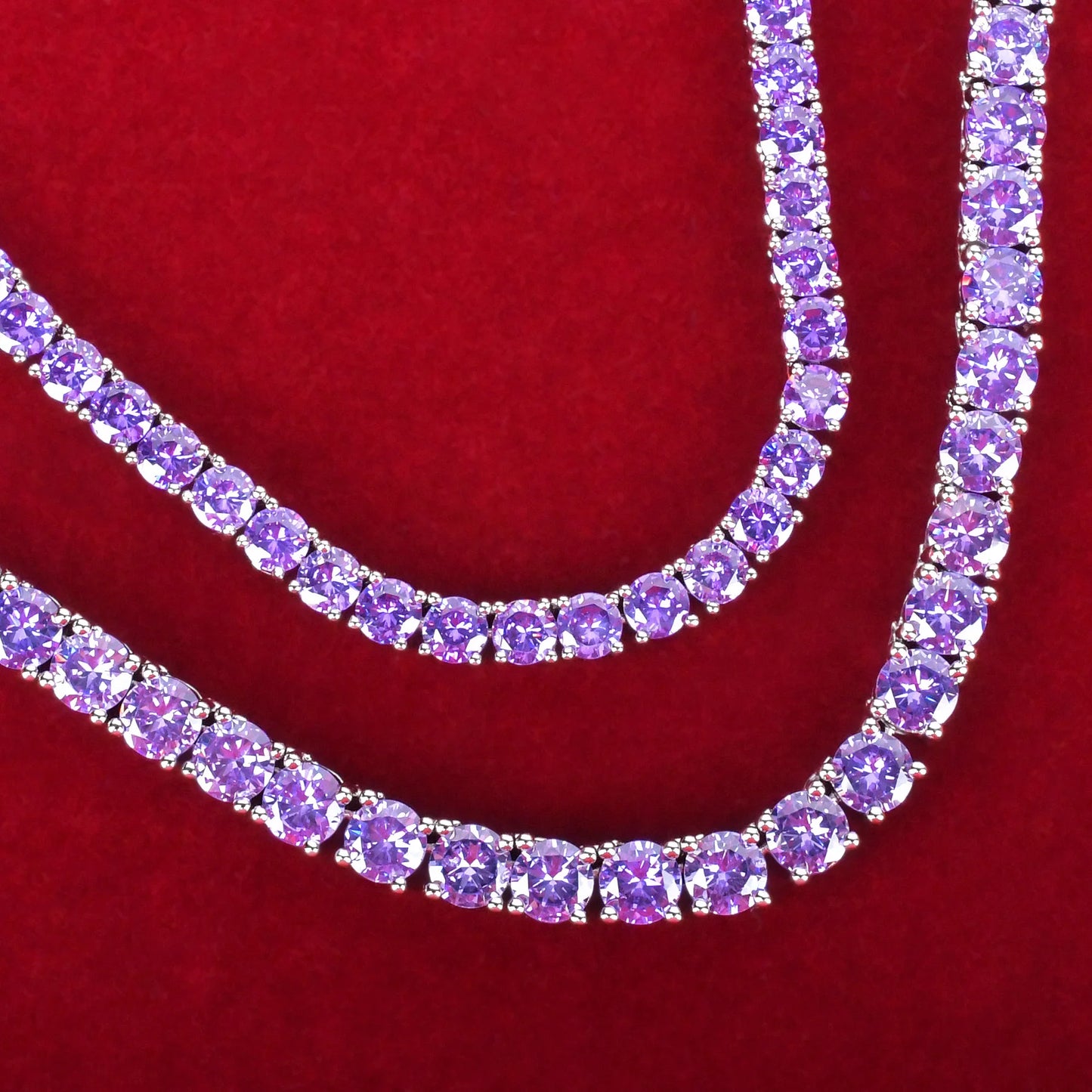 Purple Tennis Chain Necklace Hip Hop Rock Street Jewelry AAAAA Cubic Zirconia 24K Real Gold Color Plated