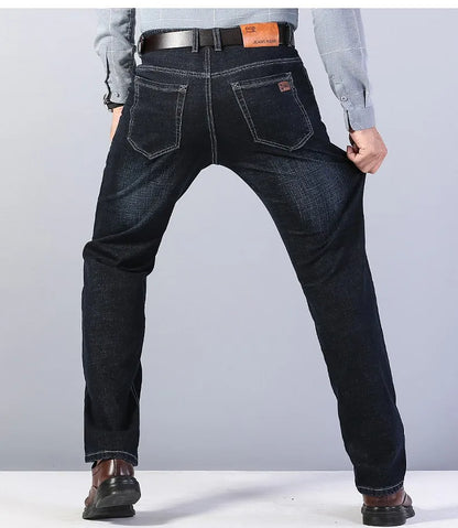 2026 Straight Elastic Cotton Jeans Men Fashion Business Classic Style Jean Denim Pants Trouser