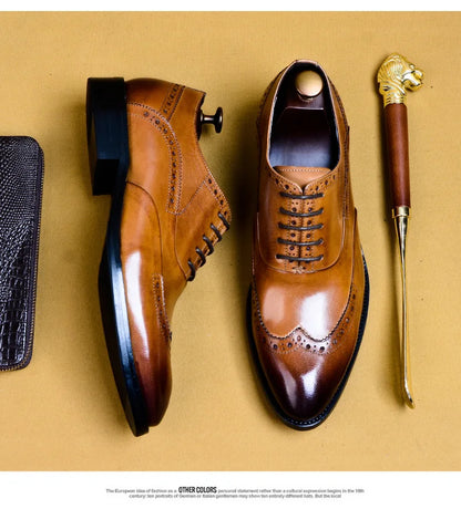 Full Grain Leather Men Retro Italian Design Men Brogues Genuine Leather Dress Shoes Handmade Wedding Shoes For Men