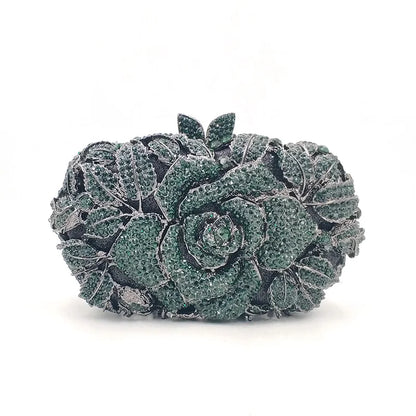 Green Pink Multicolored Rose Crystal Women Evening Clutches Bags Diamond Wedding Cocktail Party Purse And Stone Handbag
