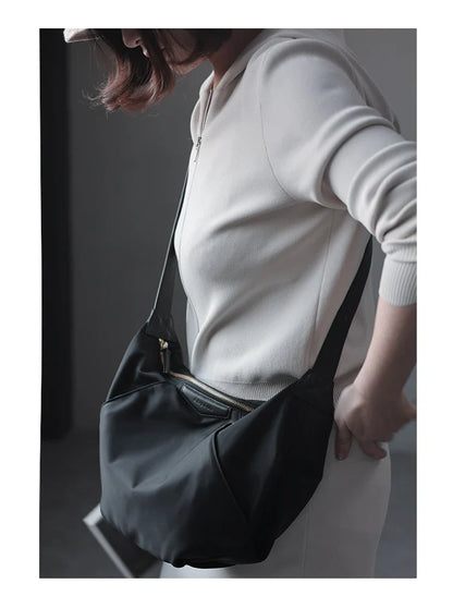 Lightweight Nylon Matching Genuine Leather Crossbody Bag High Quality Single Shoulder Bags Fashion Pleated Messenger Purses
