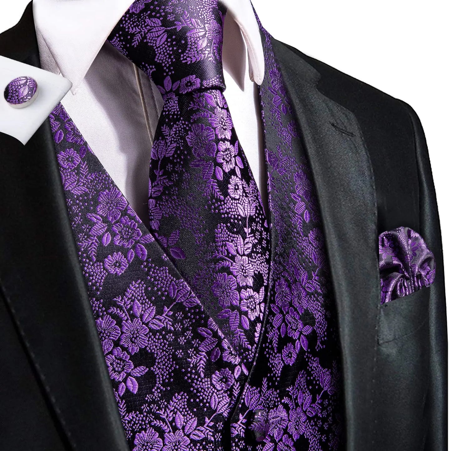 Green Mint Purple Mens Silk Vest Tie Jacquard Autumn Spring Suit Waistcoat Jacket Necktie Hanky Cufflinks for Men Wedding