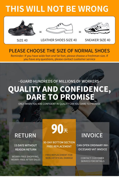 Men's Work Safety Shoes Steel Toe Construction Boots Sneakers Breathable Lightweight Indestructible Industry Shoes Male Footwear