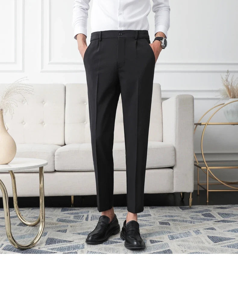 New Men Non-iron fabric Dress Pants Slim Straight Black Apricot Dark Gray Casual Suit Pants Male Business Little Feet Suit pants