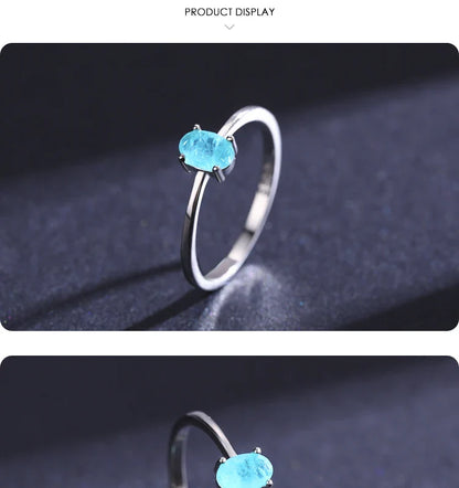 925 Sterling Silver Fashion Oval Finger Rings for Women Elegant Paraiba Tourmaline Engagement Wedding Statement Jewelry
