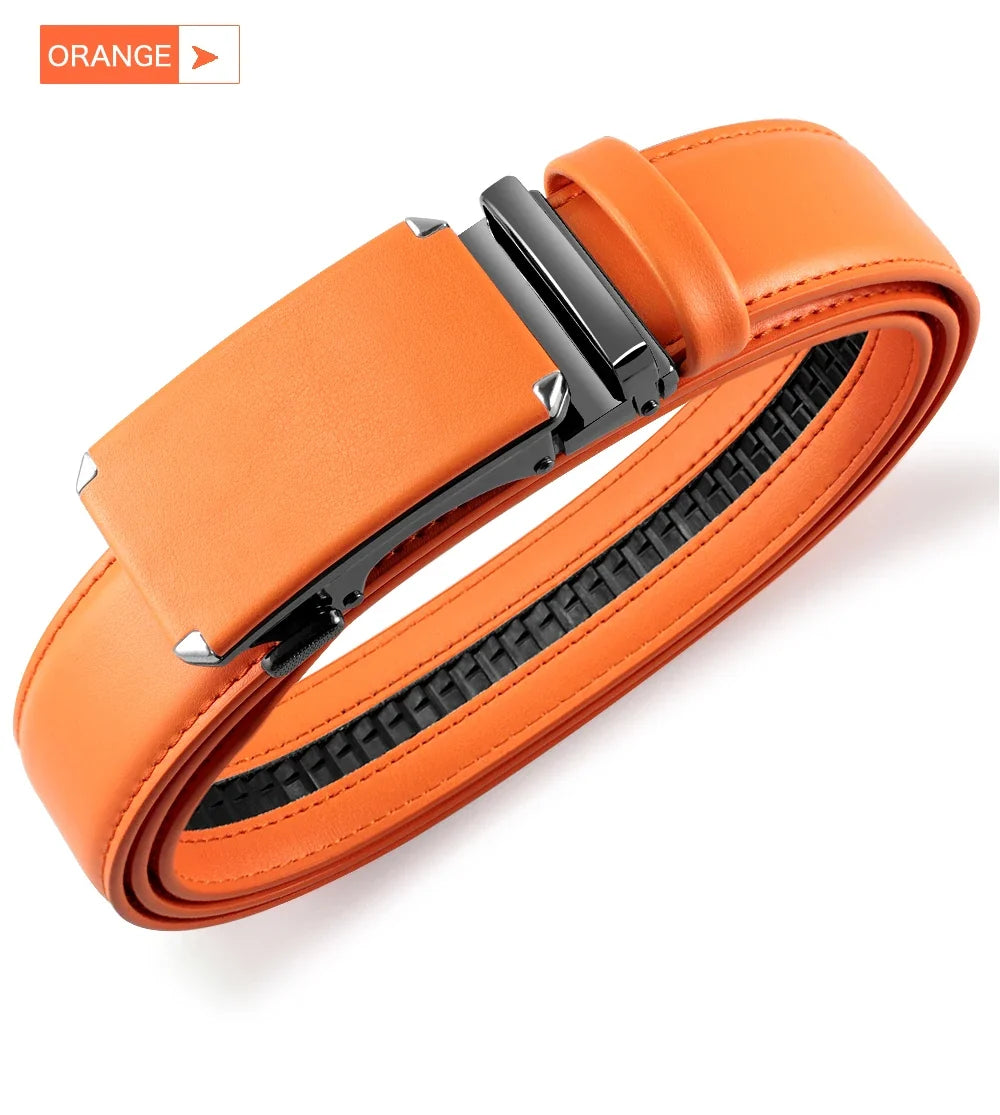 Men Belts Metal Automatic Buckle Brand High Quality Leather Belts for Men Famous Brand Luxury Work Business Strap