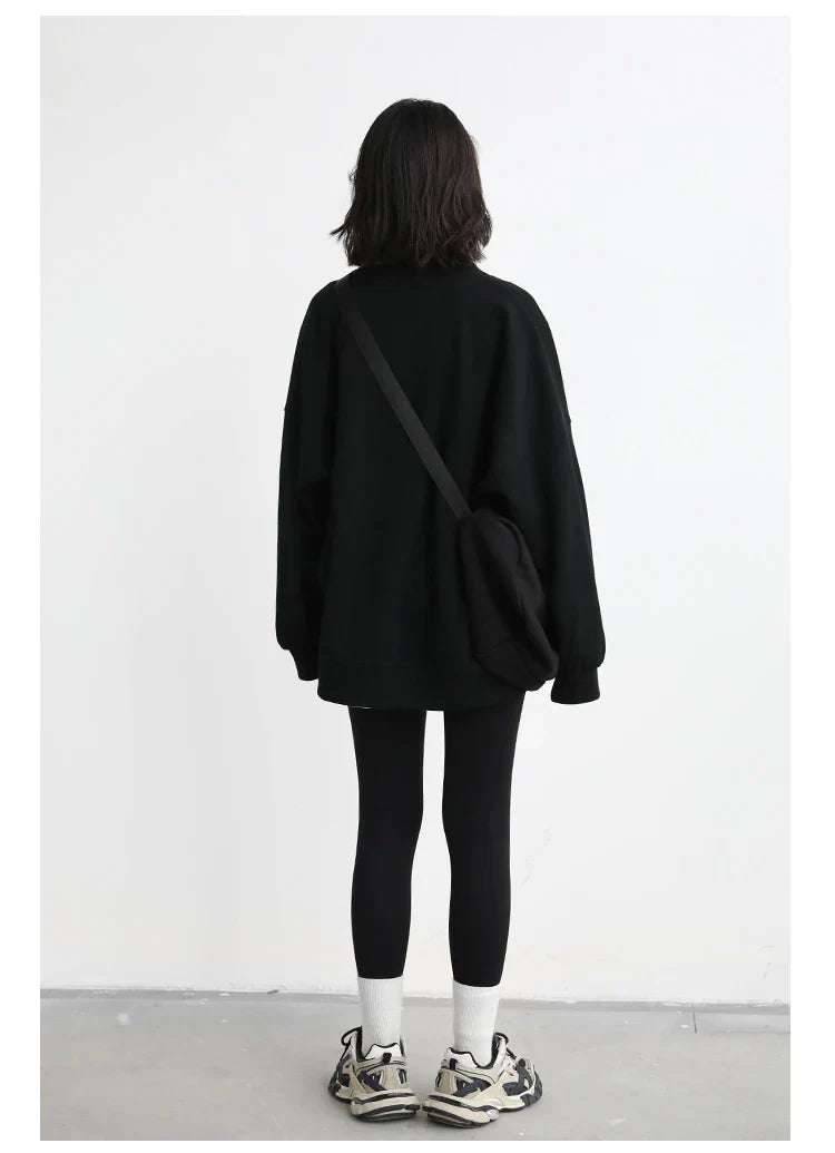 Korean Autumn Winter Women's Sports Coat Casual Loose V-neck Sweatshirt for Women Thick Warm Tops Office Lady Female
