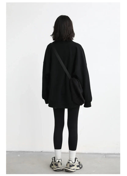 Korean Autumn Winter Women's Sports Coat Casual Loose V-neck Sweatshirt for Women Thick Warm Tops Office Lady Female