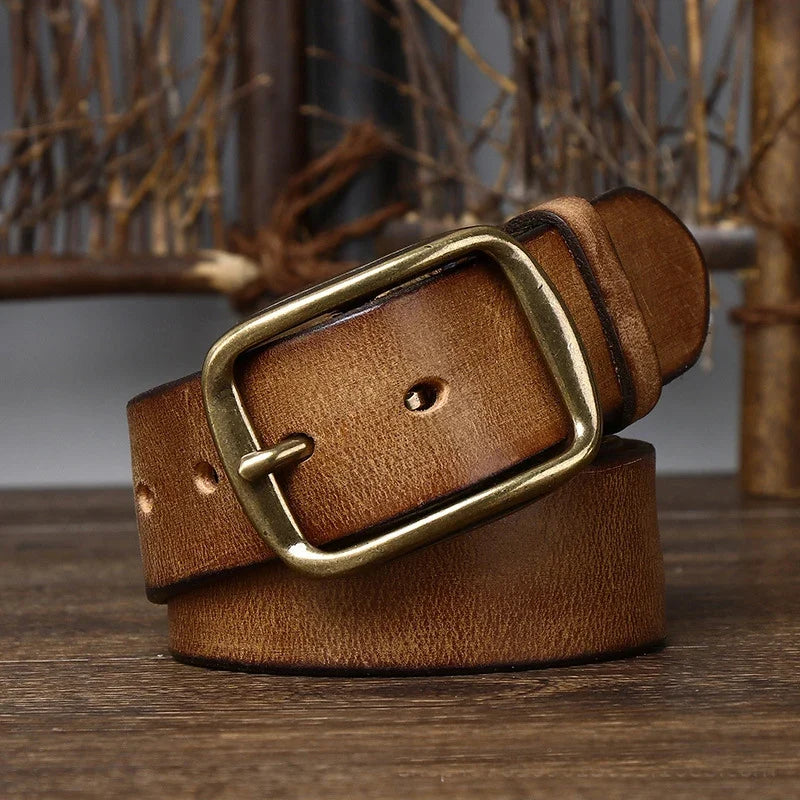 3.8CM Thick Cowhide Copper Buckle Genuine Leather Casual Jeans Belt Men High Quality Retro Luxury Male Strap Cintos