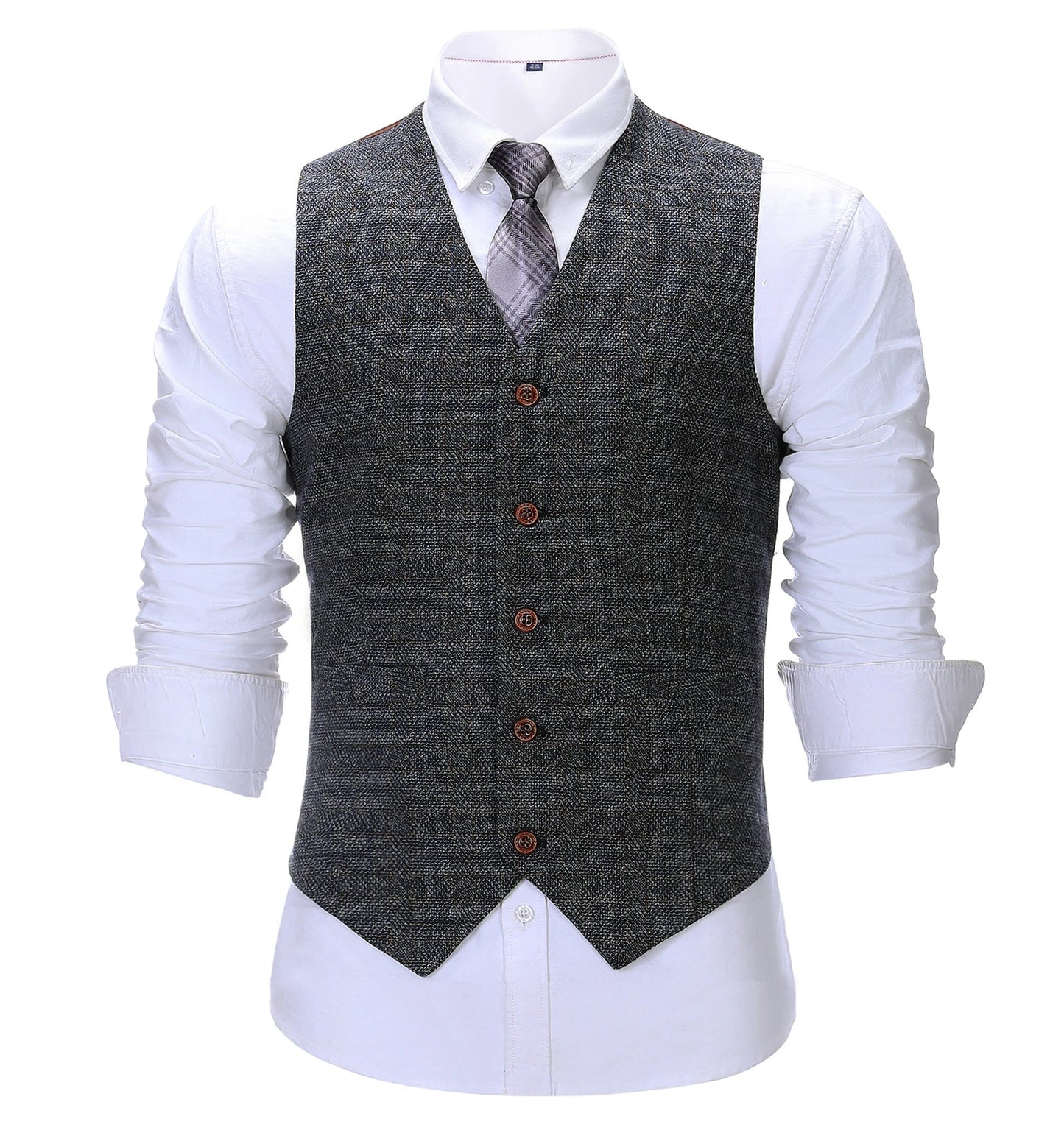 Men's Vintage Plaid Suit Vest Tweed Wool Waistcoat for Groomsmen for Wedding